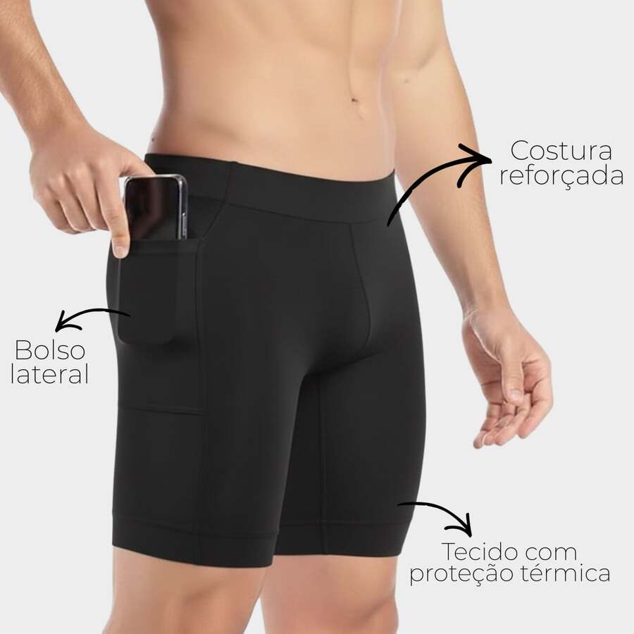 Men's Thermal Bermuda Shorts With Pocket, Unisex Base Layer Anti-Chafing Cycling Shorts With UV50+ Protection - 黑色 - 查看 1