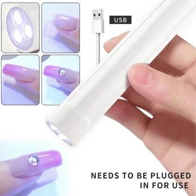 XEIJAYI 【无需电池】便携式LED美甲灯笔，迷你美甲烘干灯，适用于假指甲，白色单指美甲烘干器，适用于手指甲、脚趾甲、凝胶指甲油等。