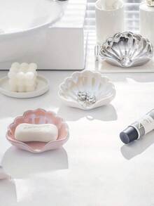 قطعتان صحن صابون بشكل ورقة، رف تخزين لحمام للصابون والفرشاة، مصنوع من مادة بلاستيكية متينة، بتصميم ديكور حديث، صينية غير انزلاقية - متعدد الألوان - مشاهدة 2