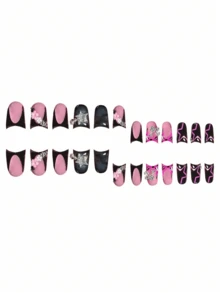 24个情人节美甲夹，设计甜美、时尚、高端，饰有浮雕心形水滴和蝴蝶结装饰——粉色和裸色撞色拼接——适合女孩和女士。礼品包含果冻胶和指甲锉。 - 紅色 - 查看 4