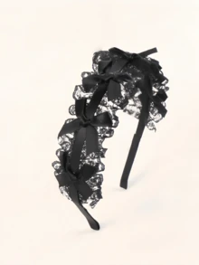 1pc Fashionable Versatile Lace Headband, Suitable For Daily Wear - Black - View 4