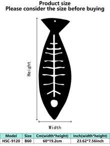 1 pieza (20-60cm), Decoración de pared de pez de metal estilizado, con diseños de peces de patrones negros detallados, en un estilo minimalista artístico, ideal para amantes de la decoración del hogar moderna, tema minimalista acuático - perfecto para Halloween/Navidad/Día del Niño, fiestas en el hogar/proyectos DIY/inauguraciones de casa, cocina/sala de estar/dormitorio/balcón, primavera/verano, colgante decorativo - Multicolor - Ver 16