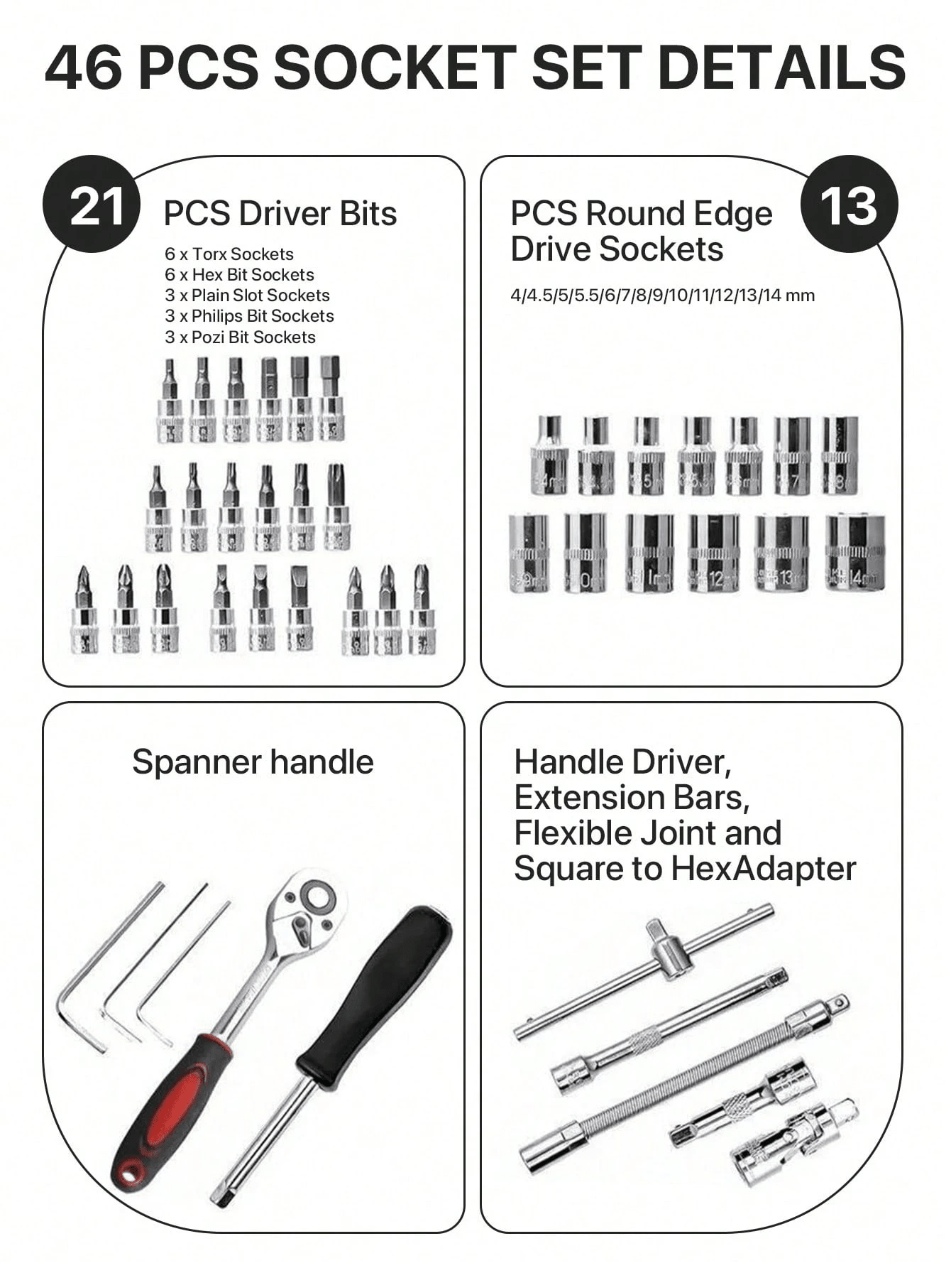 46 Pieces Car Repair Kits, Ratchet Wrench Sets, Car Repair Combination Tools - Bạc - Xem 2