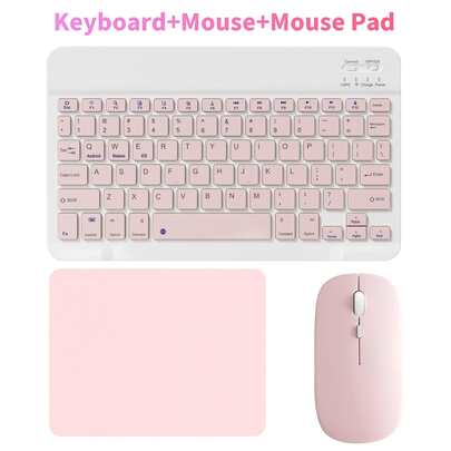 Bluetooth Keyboard With Mouse And Mouse Pad Combo, Portable Wireless Keyboard (150mAh) Mouse Set Compatible With Samsung Tablets, Apple IPad 13+, Smartphones, Android, Windows (Pink)