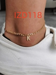 1入不鏽鋼心形和字母項鍊腳鏈，適合女士 - 金色 - 查看 4