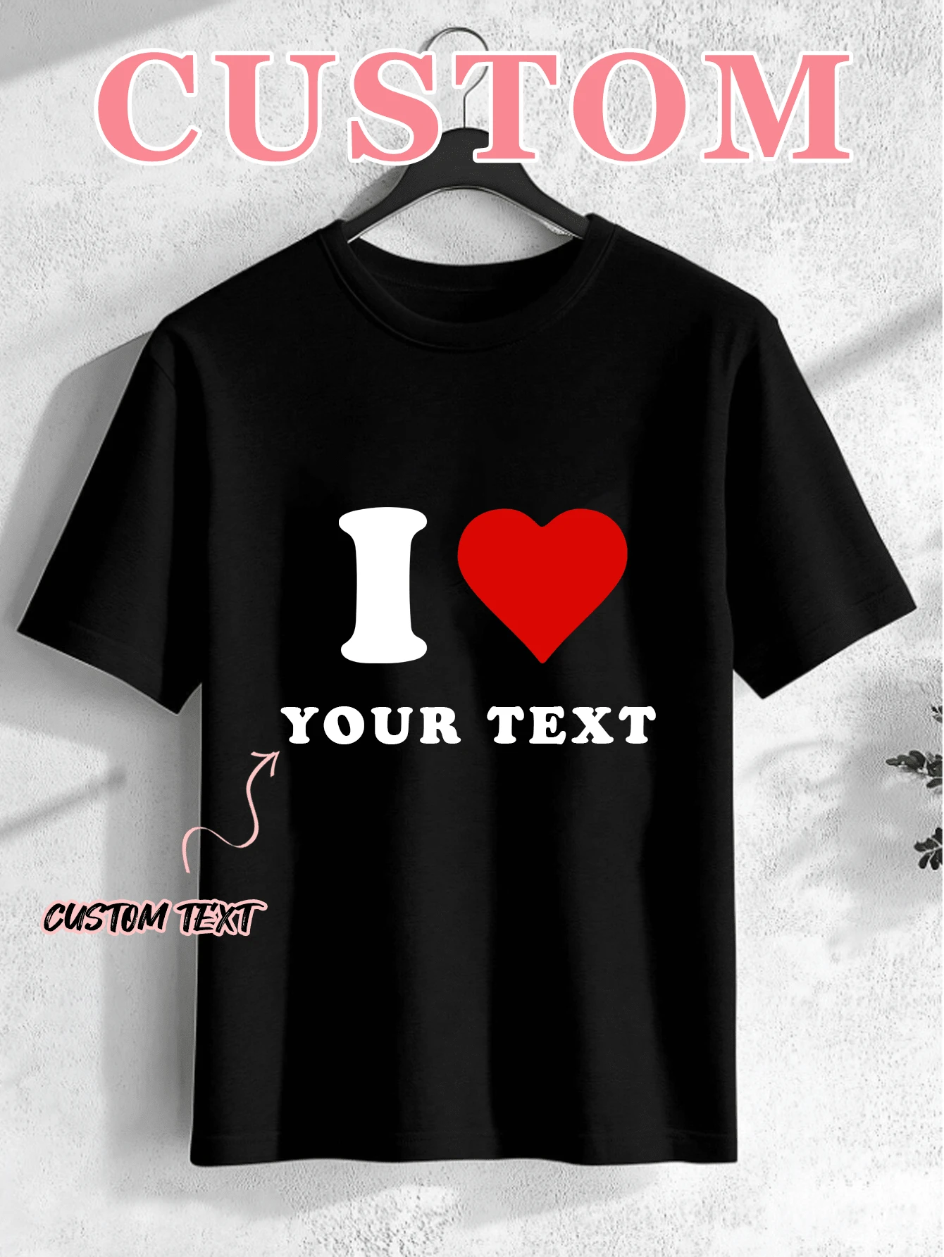 Áo thun cotton đen in hình trái tim tùy chỉnh, kiểu dáng thường ngày, lãng mạn, phù hợp cho các cặp đôi mặc hàng ngày hoặc dịp Lễ Tình nhân. - Nhiều màu - Xem 1