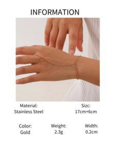 1 chiếc vòng tay thép không gỉ thiết kế tối giản và dây xích đeo ngón tay (Đặt hạt ngẫu nhiên) - Vàng - Xem 5