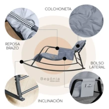 Silla mecedora ajustable extra grande y cómoda: asiento de plástico resistente con estructura robusta, silla de ocio versátil y portátil para interior y exterior, mueble de jardín, diseño de respaldo escalonado, sillón reclinable cómodo, tumbona de ocio, sillón reclinable decorativo, sillón de lactancia, silla mecedora con cojín grande, silla de patio, silla de relajación, mueble de exterior, silla mecedora, con capacidad para 2 personas. - Gris - Ver 3
