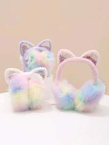 Cute Ear Muffs, Fluffy Ear Muffs With Shiny Decor - Soft & Comfortable Winter Headwear For Girls, Pink And Gentle Tones, Perfect For Autumn/Winter Season, Adorable Ear Muffs - Multicolor - View 3