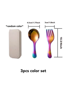 Set di posate portatile in acciaio inossidabile 3 pezzi, in acciaio inossidabile 304, posate pieghevoli con scatola di conservazione, inclusi forchetta, cucchiaio e scatola di conservazione - perfetto per ufficio, cucina, picnic, campeggio e attività all'aperto, e anche un bel regalo per le vacanze, adatto come regalo di Natale o per il ritorno a scuola.