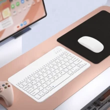 Bluetooth Keyboard Mouse Set, Including Mouse Pad, Portable Wireless Keyboard (150mAh), Compatible With Samsung Tablets, Apple IPad (IOS 13 And Above), Android Smartphones, Windows System (White) - White - View 6