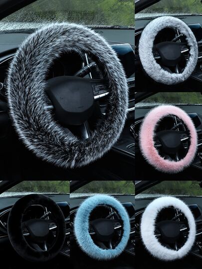 1pc Imitation Flower Fox Mink Plush Car Steering Wheel Cover, Warm Anti-Slip Universal Auto Wheel Sleeve, High-End Elegant Winter Driving Accessory