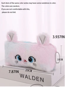 Cute Cartoon Cat Plush Pencil Case, Zipper Design, Large Capacity, Soft & Fluffy, Suitable For Storing Stationery, Cosmetics, And More, An Ideal Gift Choice,Bag - Multicolor - View 12