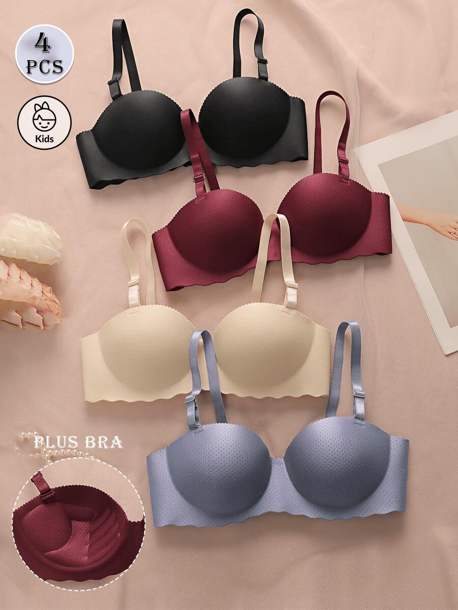 4件套无缝加厚文胸，适合13-15岁少女穿着，纯色。 - 彩色 - 查看 1