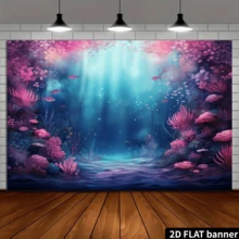 2D Plat 1 pièce, fond de photographie sous-marin avec écailles de paillettes violettes et bleues de varech, décoration d'anniversaire de sirène, toile de fond pour gâteau de fête, accessoires de photomaton, fournitures de fête