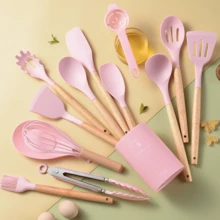 14Pcs Set Silicone Kitchen Utensils Set Non-Stick Cooking Spoon And Baking Tools,Color Optional - Pink - View 7