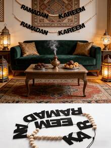 Bộ 1 biểu ngữ Ramadan Mubarak, vòng hoa Eid Mubarak, đồ trang trí Eid bằng hạt gỗ, đồ trang trí nhà cửa cho ngày lễ Ramadan và Eid, thích hợp cho phòng khách, phòng ngủ và tiệc tùng, tạo thêm không khí trang nghiêm và lễ hội cho các lễ kỷ niệm Ramadan và Eid của bạn, tự làm. - Nhiều màu - Xem 10