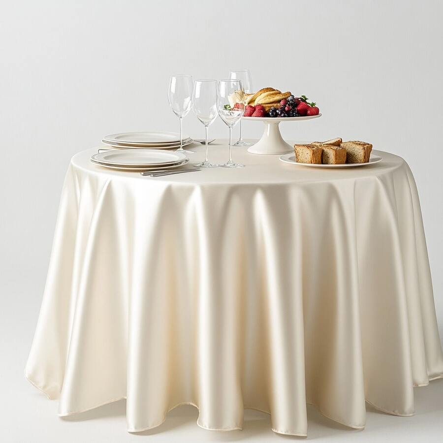 1 chiếc khăn trải bàn tròn màu trắng bóng, đường kính 228cm, thích hợp cho đám cưới và tiệc tùng - đa năng dùng để trang trí bàn ăn, lễ hội, khách sạn hoặc làm phông nền. - sữa - Xem 1