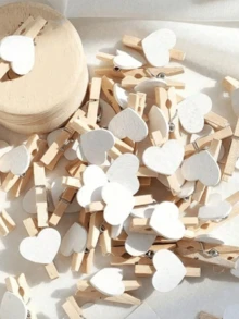 10/20/40/50/80/100/150/200/300/400个白色心形夹子，白色迷你木质心形衣夹，带心形图案的木质衣夹，木质弹簧照片纸夹，家居婚礼情人节装饰夹，床品晾干夹，心形木质衣夹照片纸迷你夹子 - 白色 - 查看 7