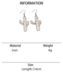1 Pair Boho Western Style Hollow Cactus Design Dangle Earrings, Suitable For Women's Everyday & Holiday Wear - Earrings - View 14