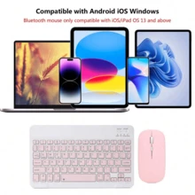 Bluetooth Keyboard With Mouse And Mouse Pad Combo, Portable Wireless Keyboard (150mAh) Mouse Set Compatible With Samsung Tablets, Apple IPad 13+, Smartphones, Android, Windows (Pink) - Pink - View 4