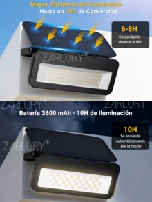 Zarlury Lámpara Solar de Pared 1200LM con Sensor PIR, 3 Modos + 3 Tonos de Luz, Batería Desmontable 3600mAh, Vidrio Texturizado, IP65 para Jardín, Terraza, Entrada y Pasillos. Fácil instalación y súper brillante. - Negro - Ver 7