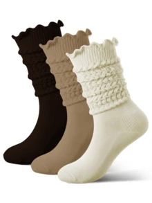 3/6 Pairs Womens Slouch Ruffle Socks Warm Knit Scrunch Knee High Boot Socks With Ruffle Trim For Winter Party - 3 Pairs Of Multiple Colors - View 1