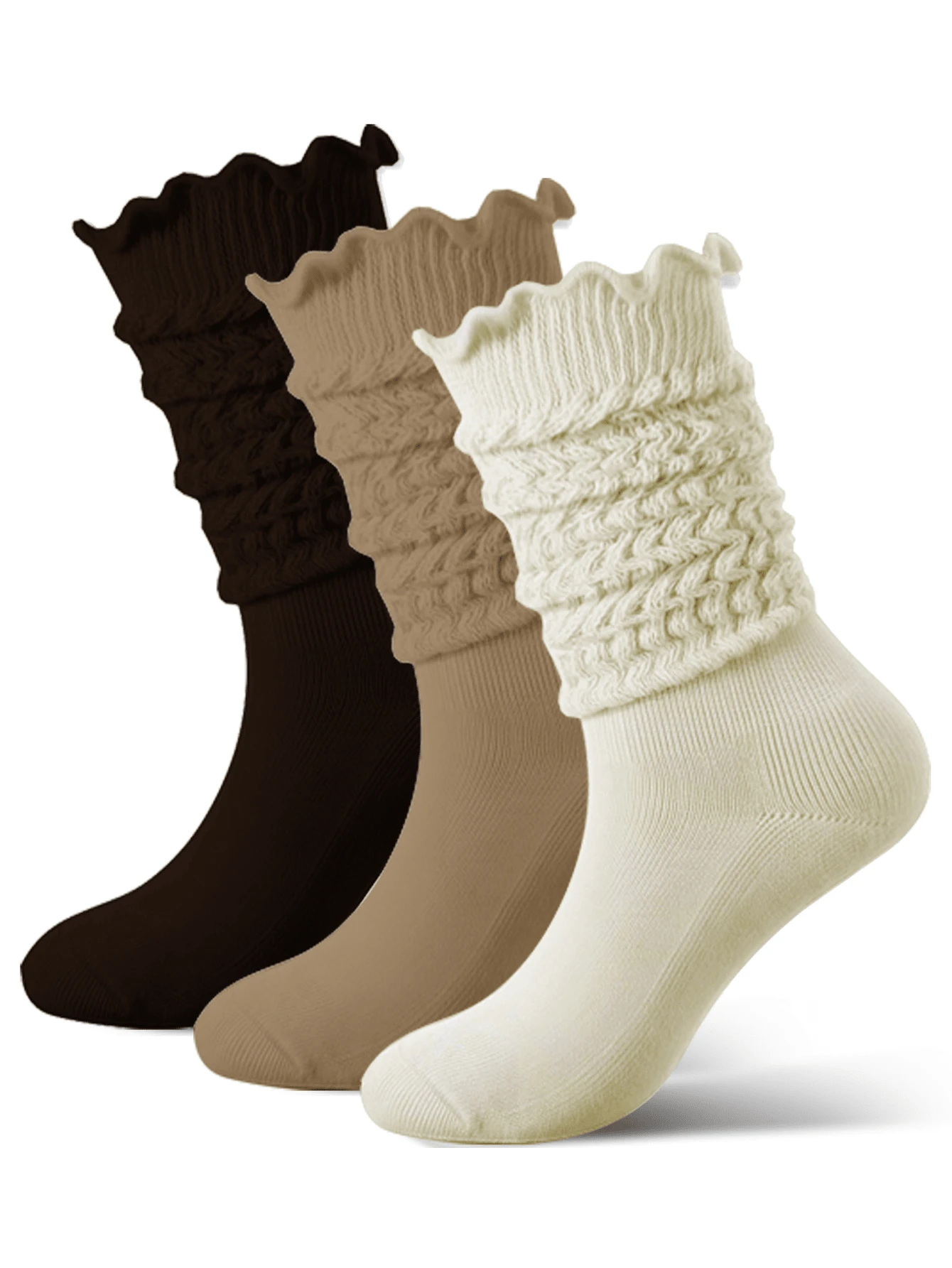 3/6 Pairs Womens Slouch Ruffle Socks Warm Knit Scrunch Knee High Boot Socks With Ruffle Trim For Winter Party - 3 Pairs Of Multiple Colors - View 1