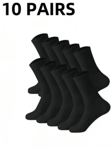 10 Pairs Of Men's Mid-Calf Socks, Men's Socks, Men's And Women's Socks, Solid Color Socks, Suitable For Daily Wear By Men And Women