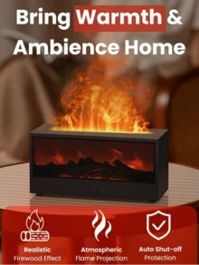 1个150毫升创意壁炉香薰机，超声波火焰加湿器，带7色LED灯和遥控器，篝火精油香薰机，男女皆宜的理想礼物，情人节佳品，冬季必备（USB供电） - 彩色 - 查看 7