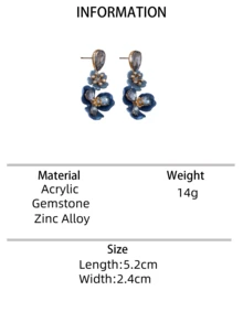 1 Pair Elegant Blue Flower Dangle Earrings, Bohemian Style, Suitable For Women's Daily Wear, Gift - Earrings - View 13