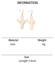 1 Pair Boho Western Style Hollow Cactus Design Dangle Earrings, Suitable For Women's Everyday & Holiday Wear - Earrings - View 13