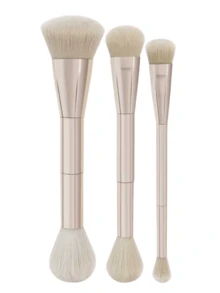 3pcs/Set Double-Ended Makeup Brushes - Angled Blush Brush, Round Blush Brush, Powder Brush, For Women - Rose Gold - View 1