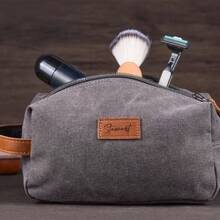 1pc Customized Men's Canvas Toiletry Bag, Large Capacity Handheld Travel Organizer, Men's PU Leather Cosmetic Bag, Can Be Engraved With Name/Letter, Men's Leather Accessories, Suitable For Business Trip, Commute, Gym, Groomsmen, Father's Day, Birthday, Anniversary, Valentine's Day, Gift For Husband, Dad, Son, Boyfriend, Bachelor, Christmas - Multicolor - View 9