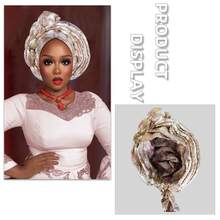 1件装时尚非洲自动头巾尼日利亚女士头巾成品婚礼头巾 - 彩色 - 查看 6