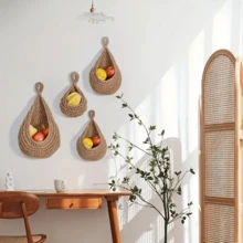 3pcs Bohemian Rope Net Wall Hanging Baskets, Linen Hanging Hooks For Kitchen Storage, Wall Mounted Baskets, Decorative Organizers For Home And Dining Room, Room Storage, Garden And Yard, Wall Hanging Bags, Woven Hanging Behind Door, Shelf Baskets, Multi-Functional Wall Mounted Nested Net, Wall Mounted Storage | Decorative Wall Net | Handwoven Rope, Basket Wall Decor