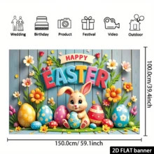 70x43 Happy Easter Banner Flag 1pc Vibrant Easter Bunny And Colorful Eggs Banner - 70x43 Polyester, "Happy Easter" Holiday Decor Flag, No Electricity Needed, Great For Indoor/Outdoor Celebrations And Photography Backdrop - Multicolor - View 6