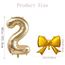 2个/套，40英寸白色金色数字气球，21英寸金色蝴蝶结铝箔气球，适用于婚礼、生日、周年纪念、情人节装饰