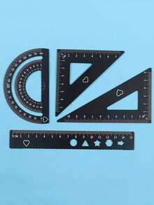 Règle en métal en forme de cœur, règle triangulaire et rapporteur, convient aux étudiants, architectes, arpenteurs, à la maison, à l'école, au bureau et autres occasions
