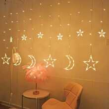 1pc 138L Moon & Star Window Curtain Light, 8 Modes USB Camping Decor Lamp, Star String Lights, LED Pentagram Fairy Lights, Suitable For Christmas, Festivals, Weddings, Holidays - Ánh sáng ấm áp - Xem 11