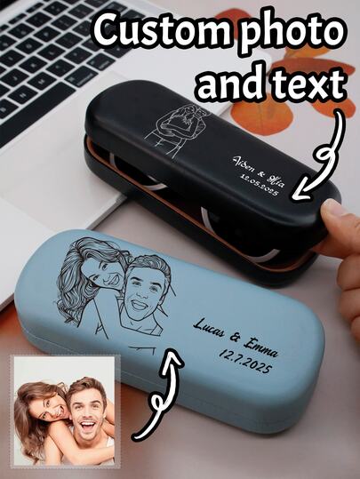 LICVIC Custom Name Glasses Case, Personalized Sunglasses Case, Customized Photo Glasses Case Hard Shell, Eyeglass Case, Customizable Couple Pictures Hard Glasses Case, Case For Glasses, Simple And Portable, Birthday Gifts, Valentine'S Day Gifts, Anniversary, Versatile, Fashion, Travel, Mother, Couple