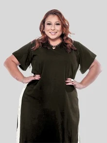 Women's Plus Size Cotton Dress With Side Stripe, Casual, Loose Fit, Comfortable, Sizes 50 To 56 - 黑與白 - 查看 2