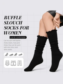 3/6 Pairs Womens Slouch Ruffle Socks Warm Knit Scrunch Knee High Boot Socks With Ruffle Trim For Winter Party - 3 Pairs Of Multiple Colors - View 3