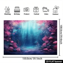 2D Plat 1 pièce, fond de photographie sous-marin avec écailles de paillettes violettes et bleues de varech, décoration d'anniversaire de sirène, toile de fond pour gâteau de fête, accessoires de photomaton, fournitures de fête