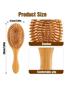 10 Pcs Bamboo Hair Brush Natural Wooden Paddle Brush Round Bristles Scalp Massage For Women Men Hair Growth - 薑色 - 查看 2