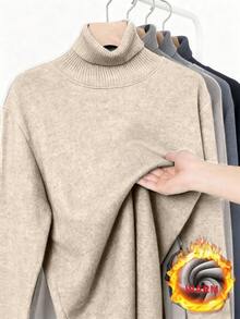 1pc Men's Casual Sports Comfortable Thermal Lined Turtleneck Sweater, Slim Fit, Suitable For Home And Outdoor Activities, Can Be Gifted To Couples, 100% Polyester Material, Available In Multiple Colors - 咖啡棕 - 查看 2