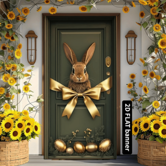 Påsk vintage verandabanderoll med kanin och rosett - polyester, lämplig för vårdekor utomhus och inomhus, fest, ingen ström behövs, mångsidig fotobakgrund, dörrdekor, fjäril