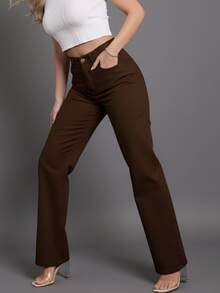 BNB Women's Wide Leg Jeans, High Waist, Elegant Outfits, Premium Twill - 棕色 - 查看 3