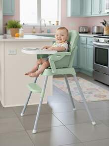 Silla Alta Bebé 3 en 1 Periquera Multifuncional Ajustable (Booster y Silla Infantil) Bandeja Extraíble Fácil Limpieza  y Diseño Moderno - Verde - Ver 5