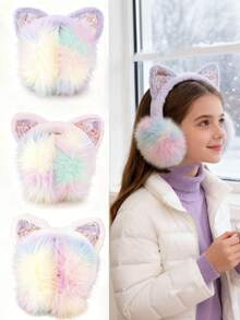 Cute Ear Muffs, Fluffy Ear Muffs With Shiny Decor - Soft & Comfortable Winter Headwear For Girls, Pink And Gentle Tones, Perfect For Autumn/Winter Season, Adorable Ear Muffs - Multicolor - View 1